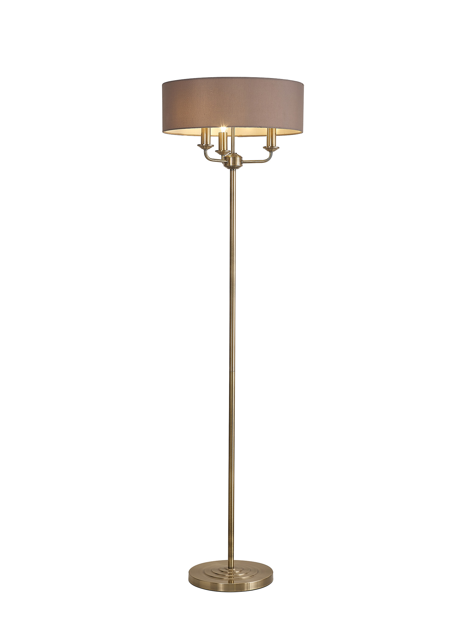 DK0902  Banyan 45cm 3 Light Floor Lamp Antique Brass, Grey